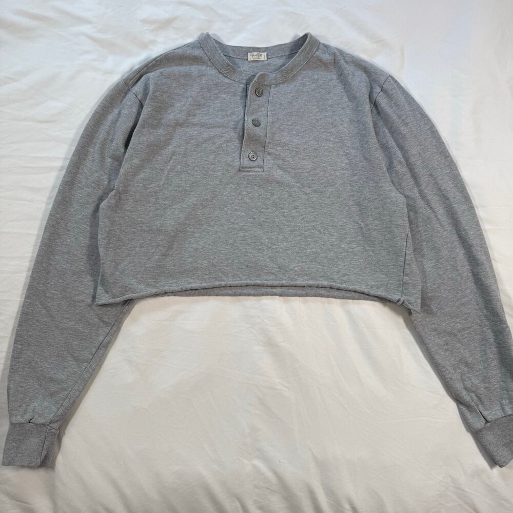 John Galt Brandy Melville Gray Long Sleeve Cropped Henley Sweater 100% cotton
